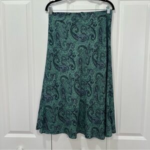 Rebecca Taylor Silk Blend Midi Skirt in Green and Blue Paisley